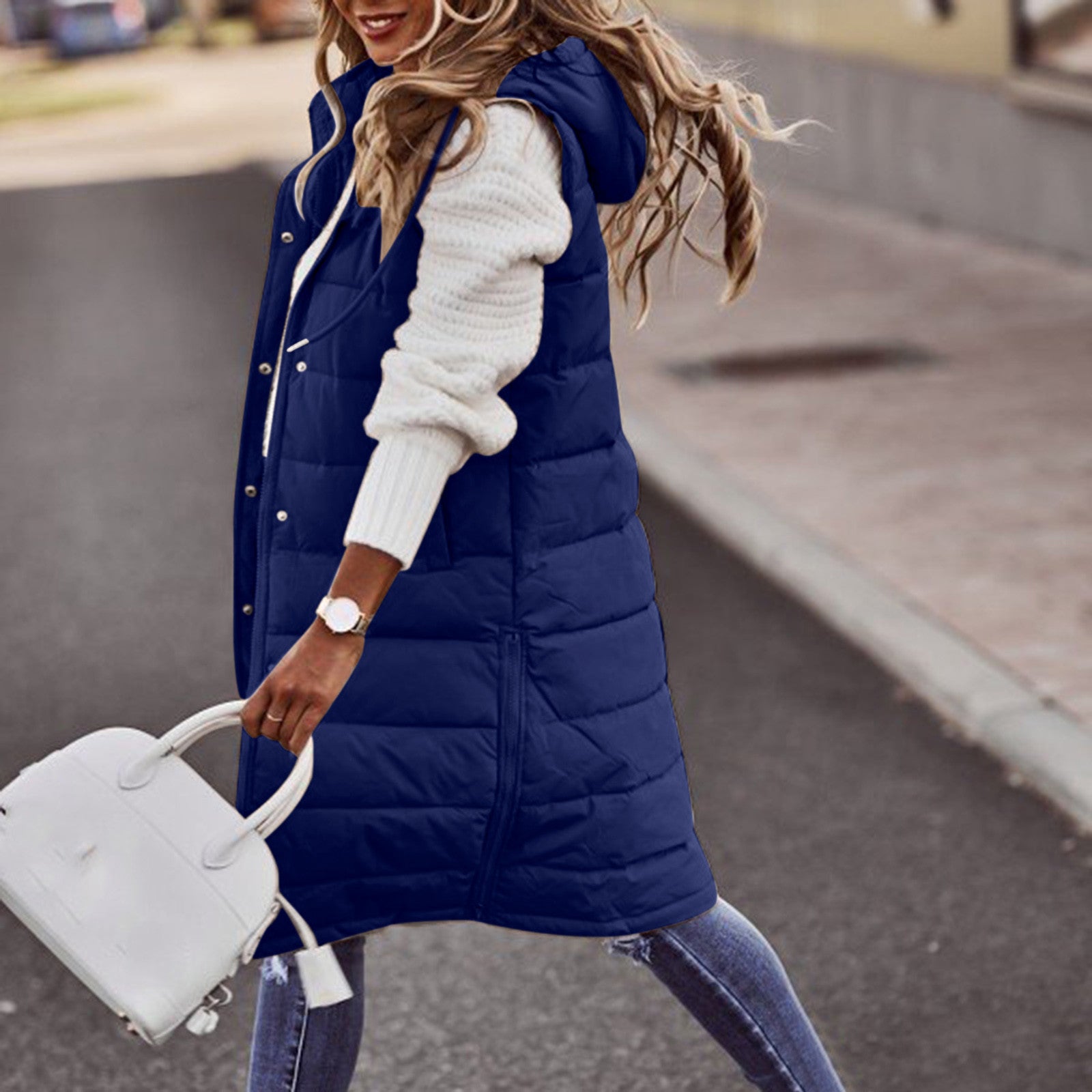 Women’s Sleeveless Vest | Long Quilted Hooded Design | Insulated with Pockets | Comfortable Warmth