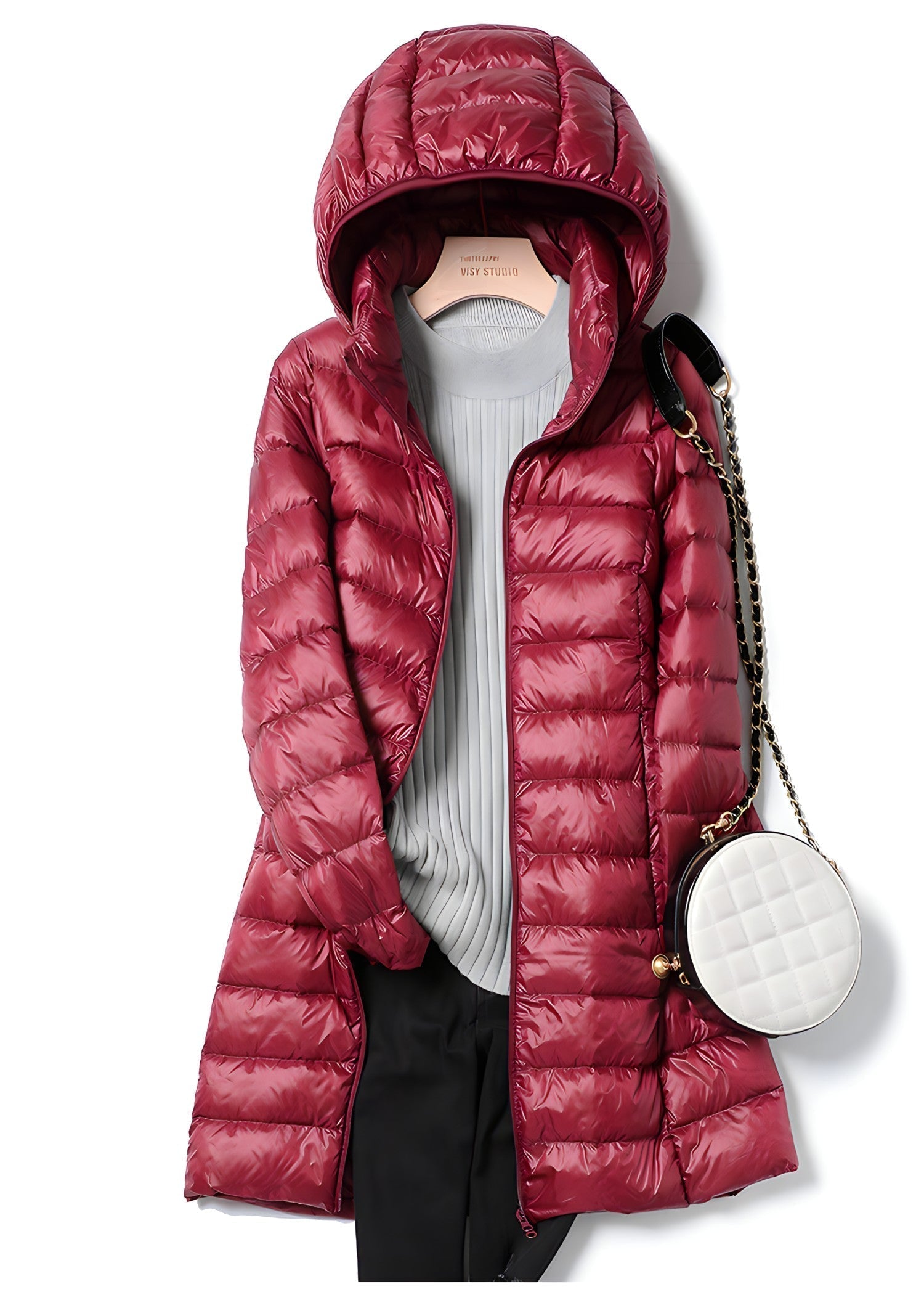 Women’s Long Down Jacket | Lightweight Down & Quilted Design | Polyester & Cotton | Detachable Hood