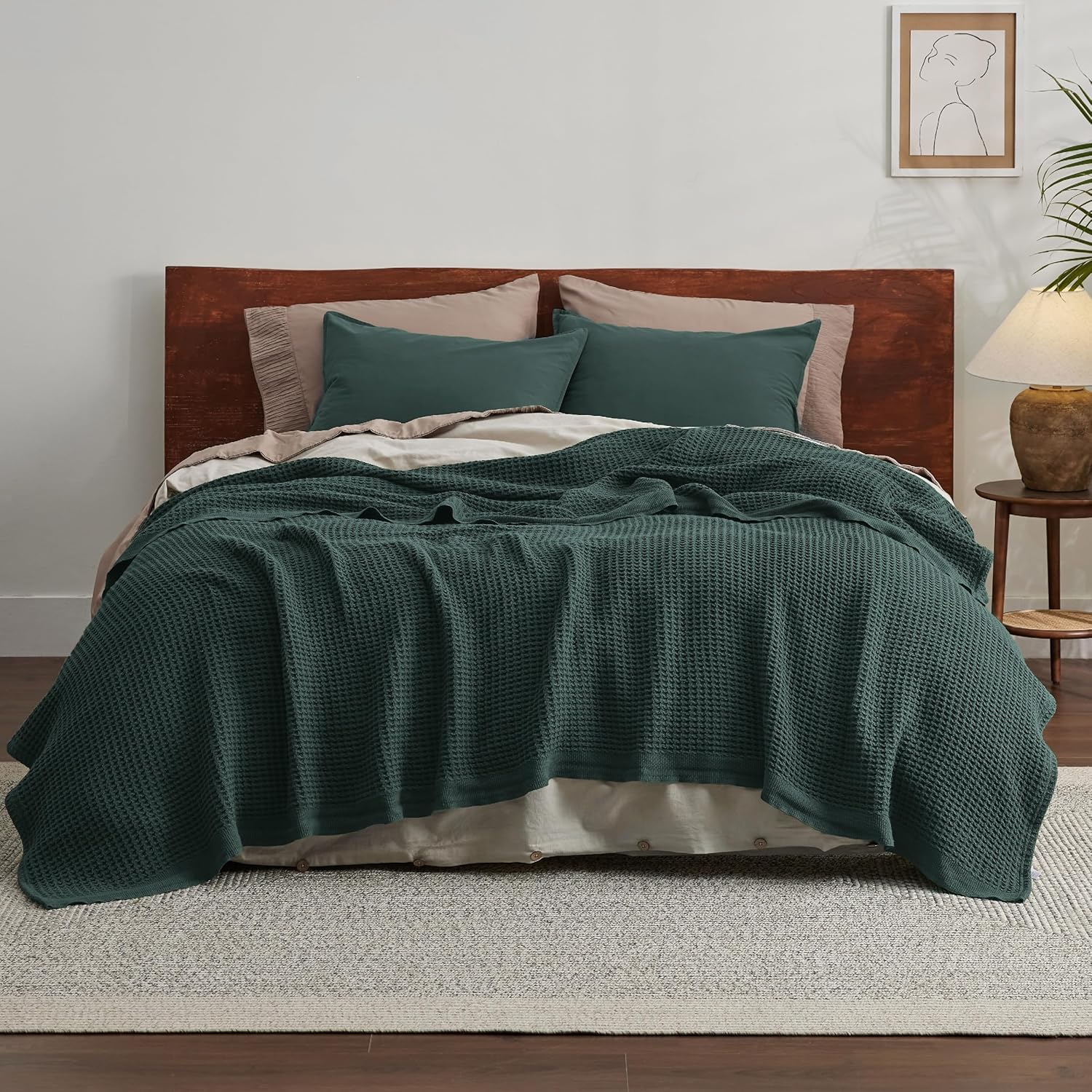 Queen Blanket Made of 100% Cotton with Cooling Waffle Weave for Summer