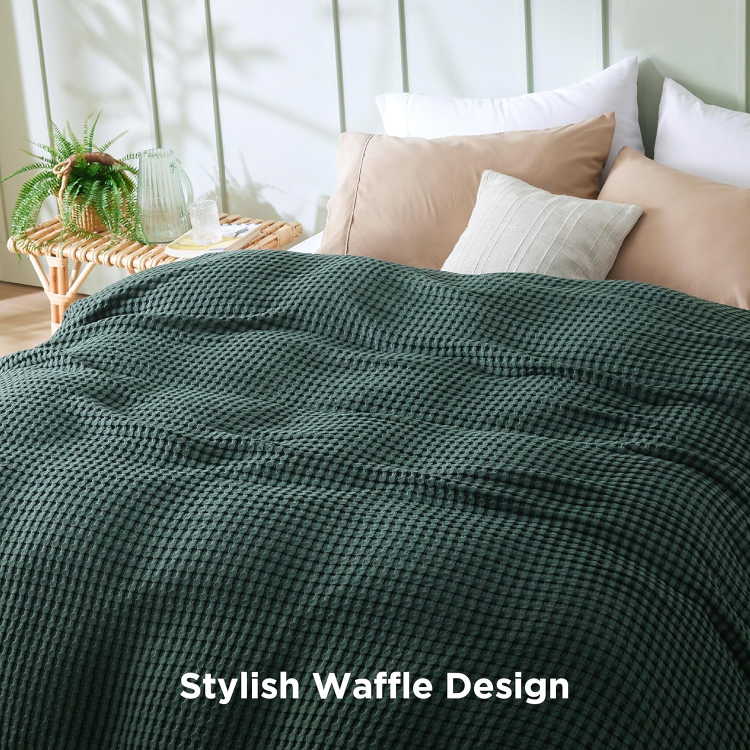 Lightweight Cotton and Bamboo Cooling Waffle Blanket - Queen Size Summer Throw