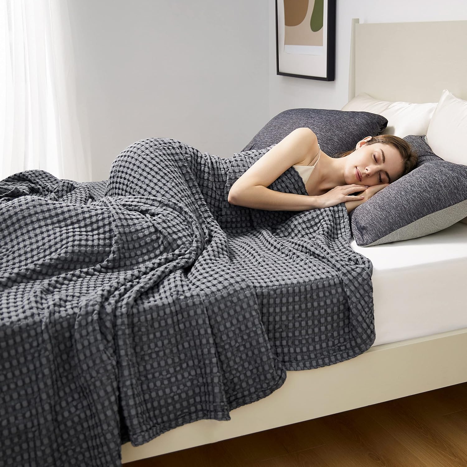Lightweight Cotton and Bamboo Cooling Waffle Blanket - Queen Size Summer Throw