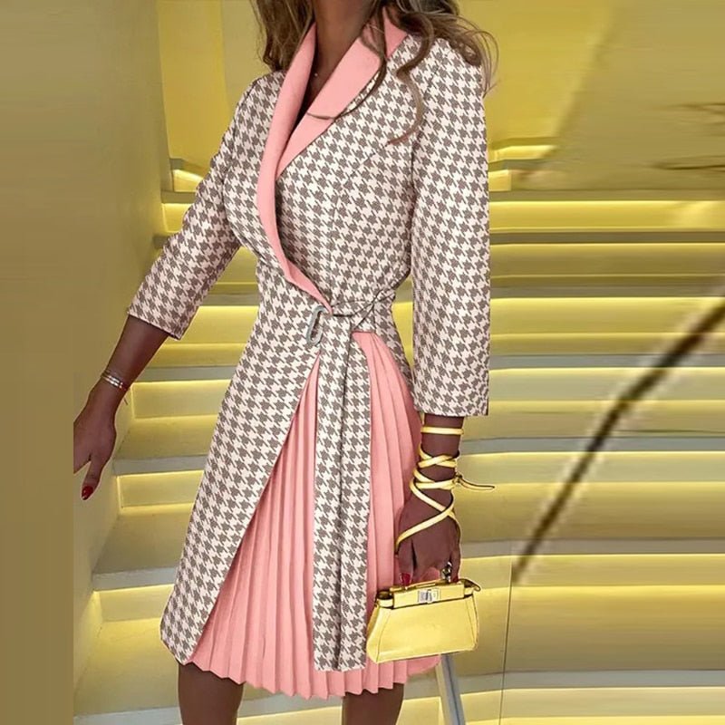 Women's Blazer Dress | Notched Collar & Wrap Front | Polyester Fabric | Adjustable Waist Belt