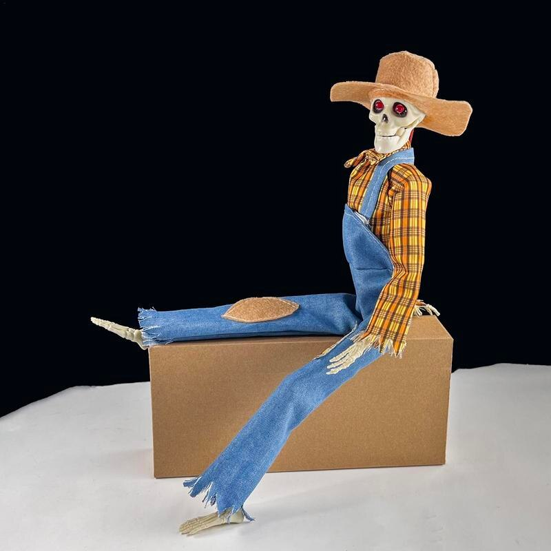 Animated Halloween Skeleton Decor Playing Banjo with Glowing Light