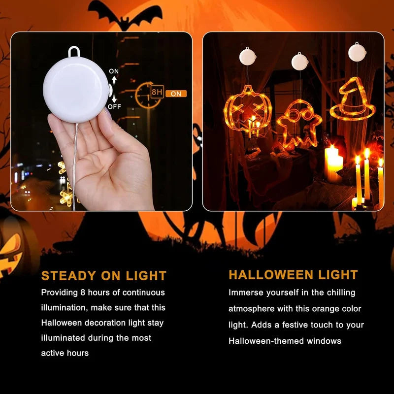 Halloween Window LED Lights with Spooky Pumpkin and Ghost Designs