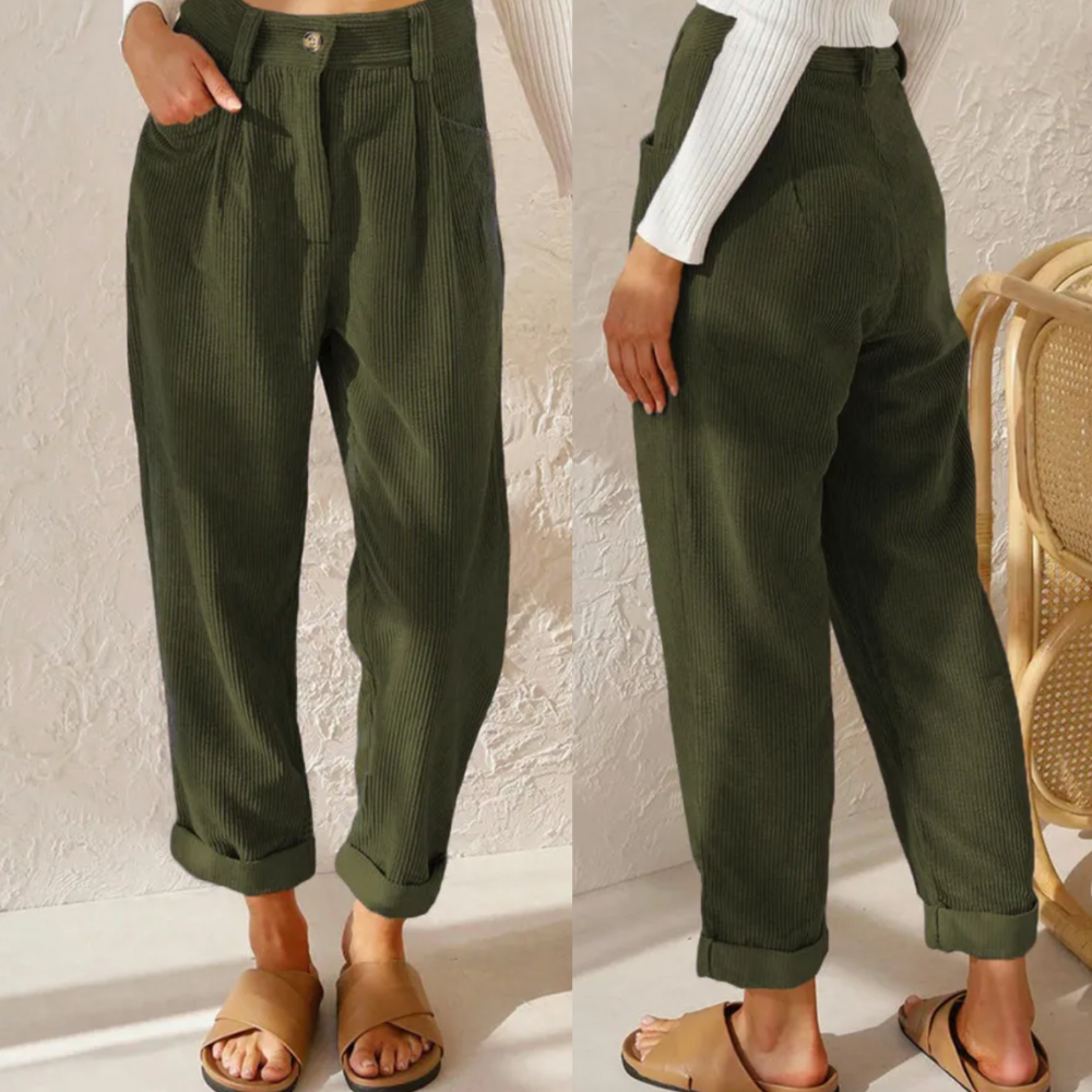 Women’s Corduroy Pants | Loose Fit with Rolled Cuffs | Cotton-Polyester Blend | Comfortable Everyday Wear