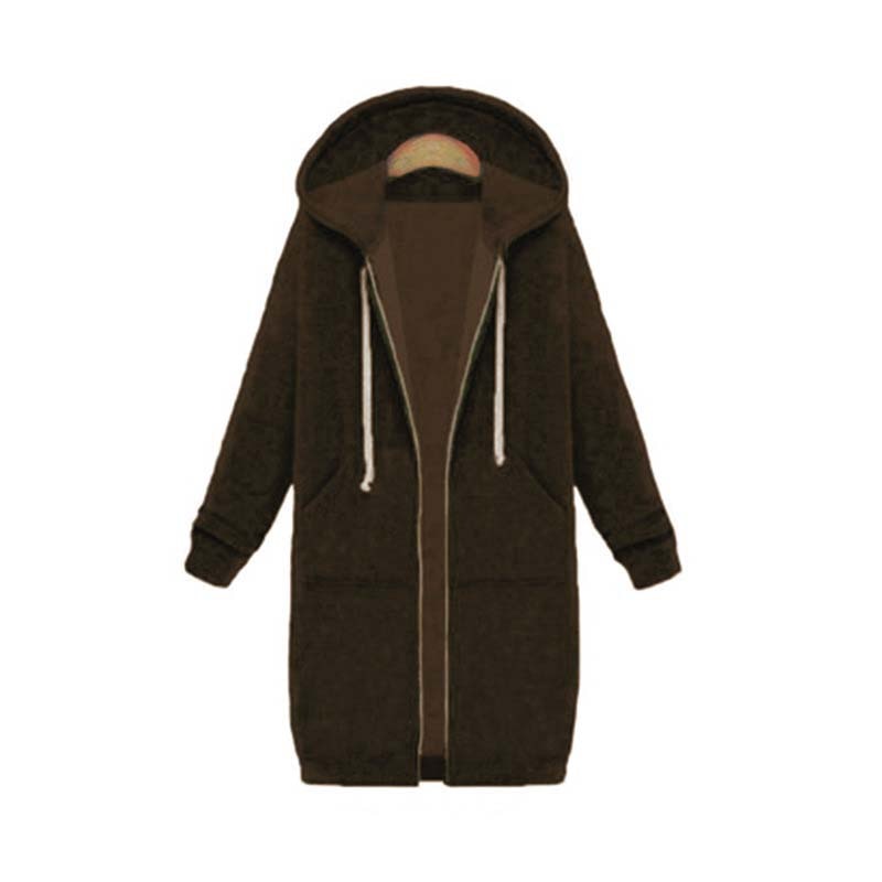 Longline Hooded Sweatshirt Coat | Zipper & Pockets | Polyester Fabric | Winter Warmth