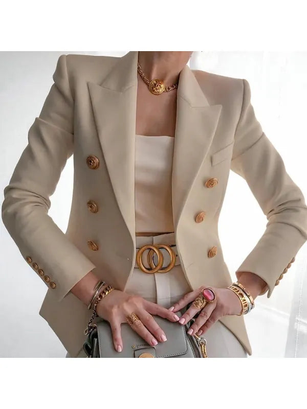 Women’s Blazer | Double-Breasted Tailored Design | Cotton Blend & Thermal Lining | Versatile Formal Wear