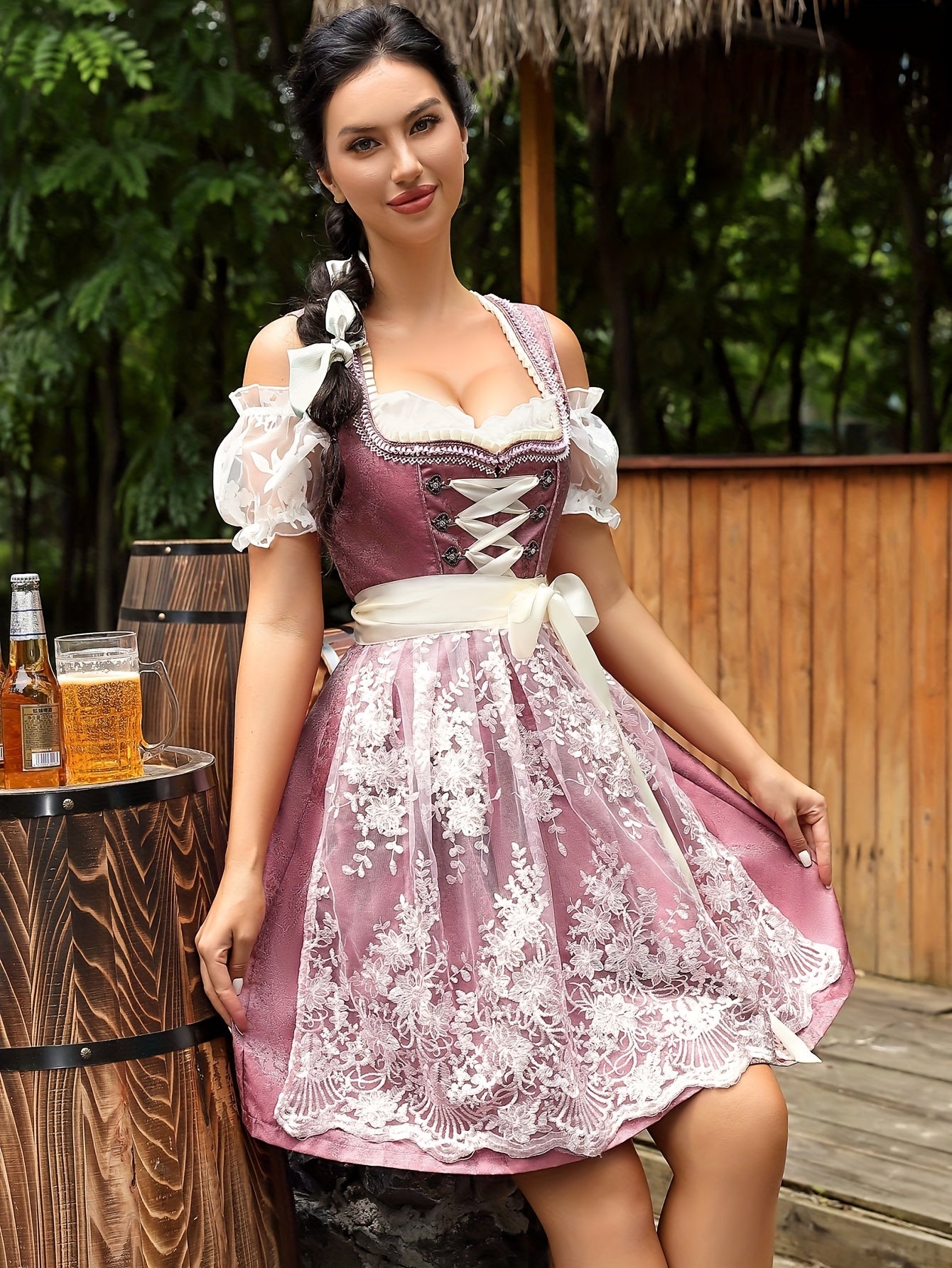 Women's Oktoberfest Dirndl Dress with Corset and Embroidered Apron