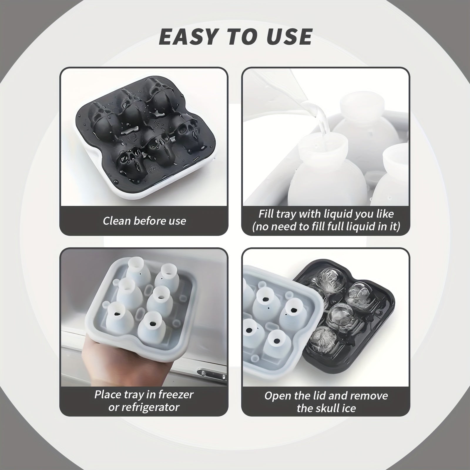 Skull Shaped Silicone Ice Cube Tray BPA-Free for Halloween Drinks
