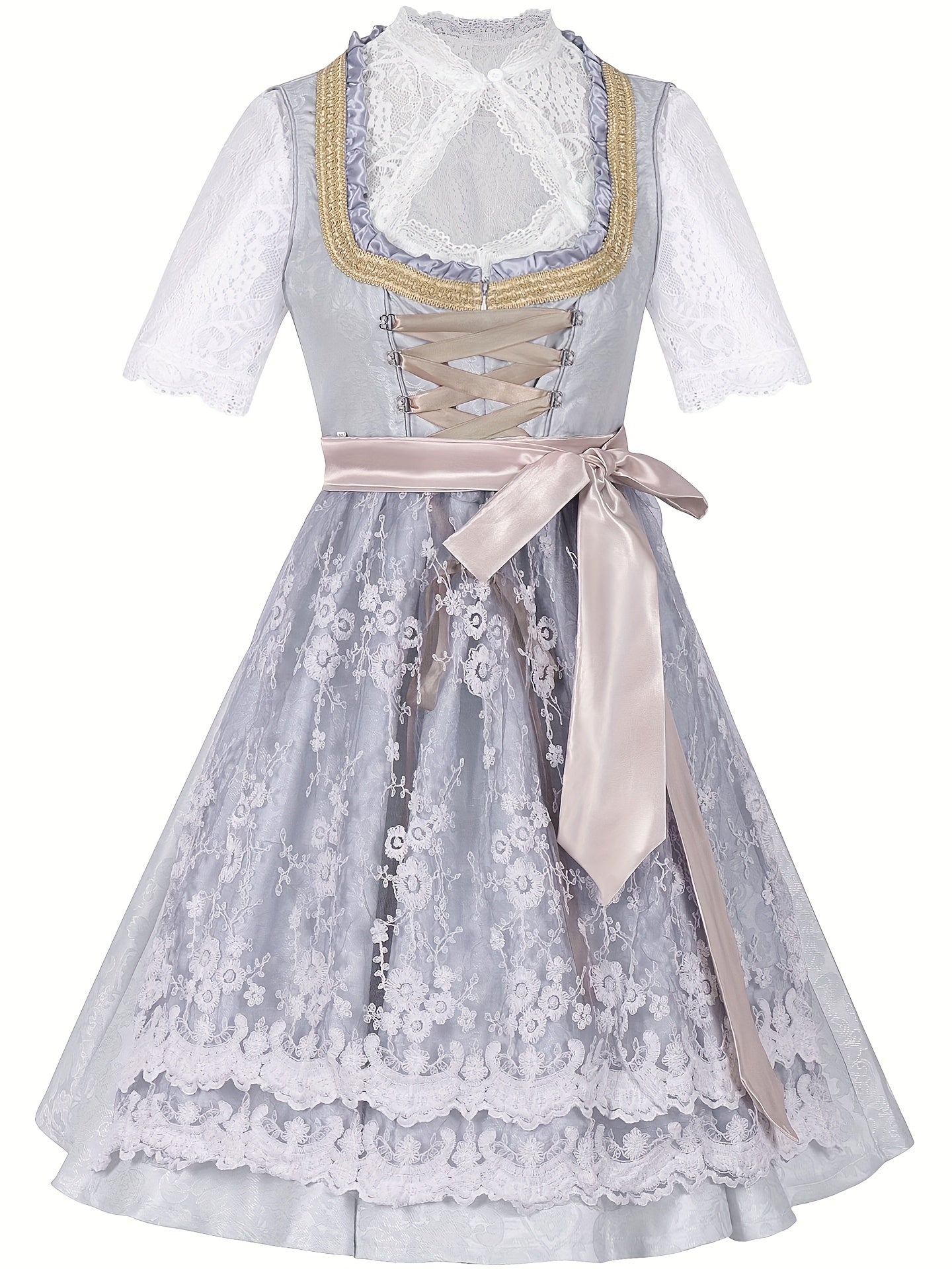 Women's Oktoberfest Bavarian Dress with Corset Lace-Up and Lace Skirt