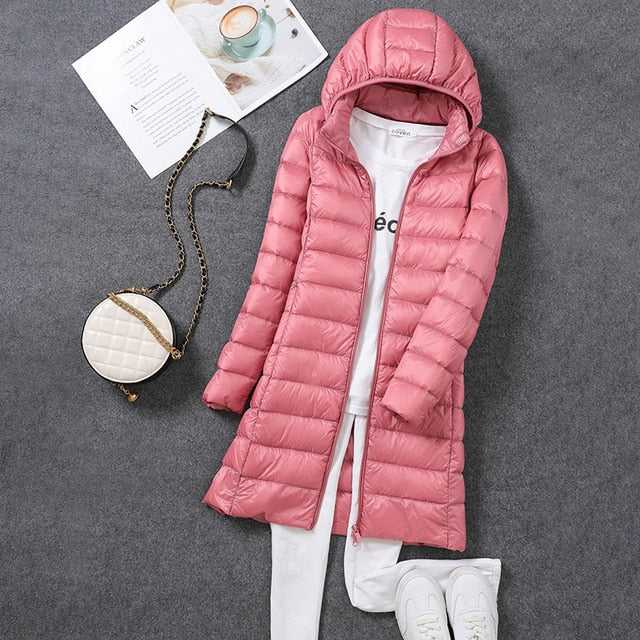Women’s Long Packable Puffer Coat | Ultra-Lightweight Nylon | Extended Fit for Warmth | Travel Friendly