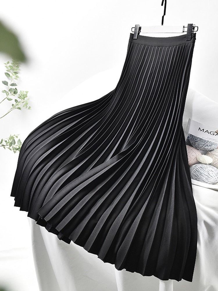 Women’s High-Waist Pleated Midi Skirt | Knife-Pleated Design | Elegant Formal Wear | Comfortable Fit