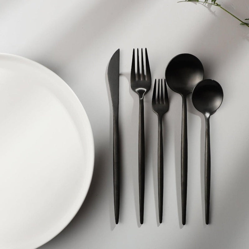 Flatware Set | Minimalist Design | Stainless Steel with Matte Titanium Coating | Durable & Food-Safe