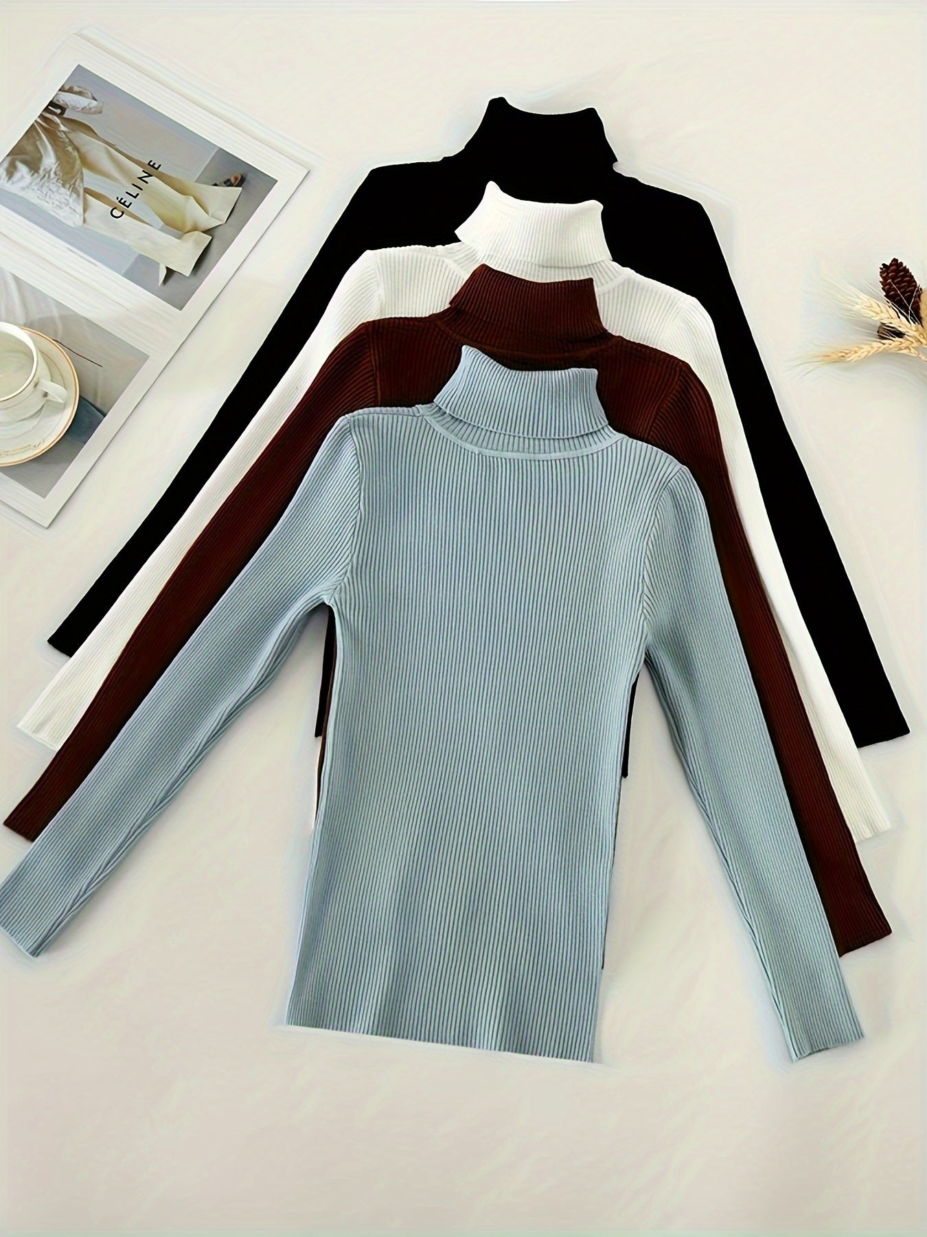 Ribbed Turtleneck Sweater | Stretchy Fit | Comfortable All-Day Wear | Polyester