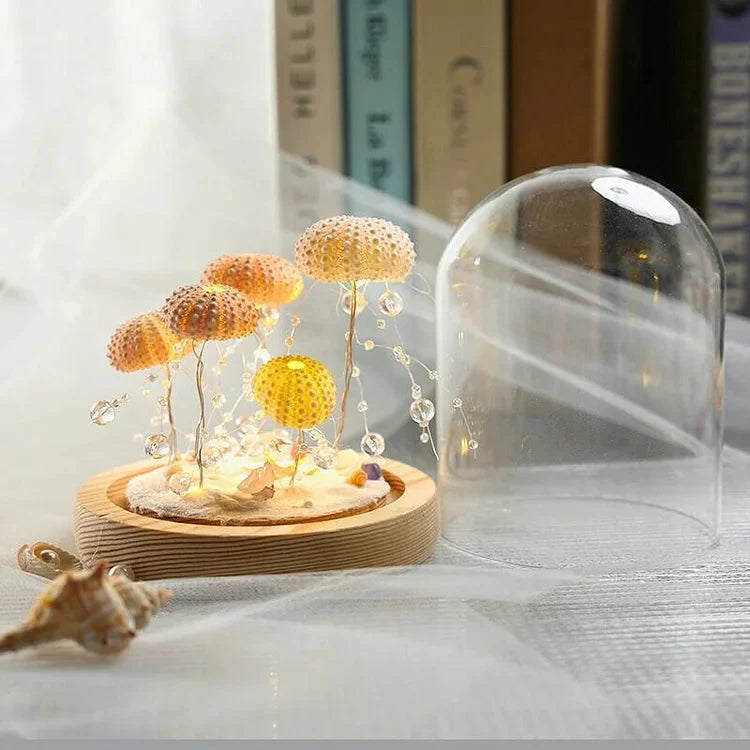 DIY Night Light | Sea Urchin Design | Natural Shell & Gold-Plated Base | Ambient Lighting