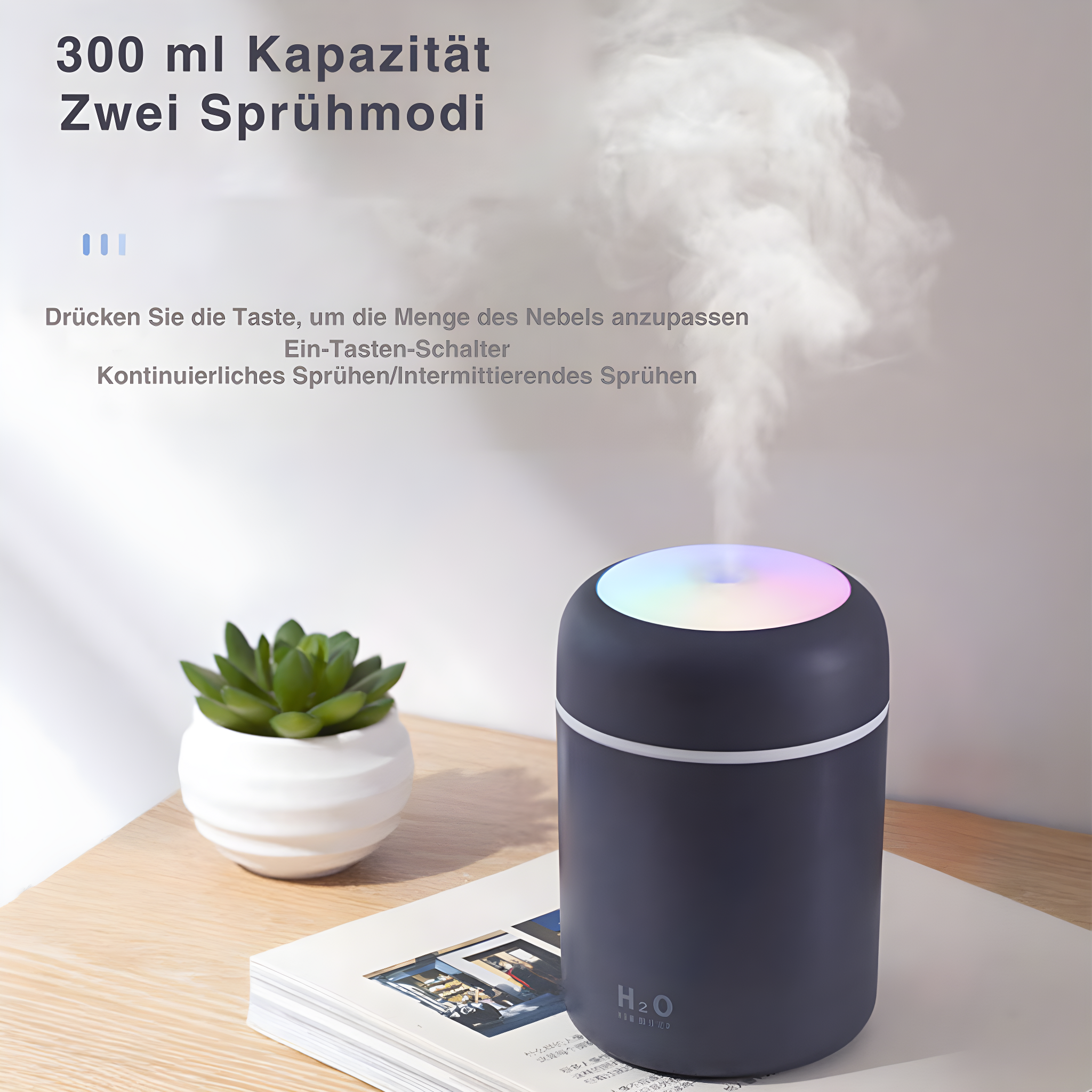 USB-Powered Desktop Humidifier | Color-Changing LED & Compact Design | 10.1 fl oz Capacity | Quiet Operation