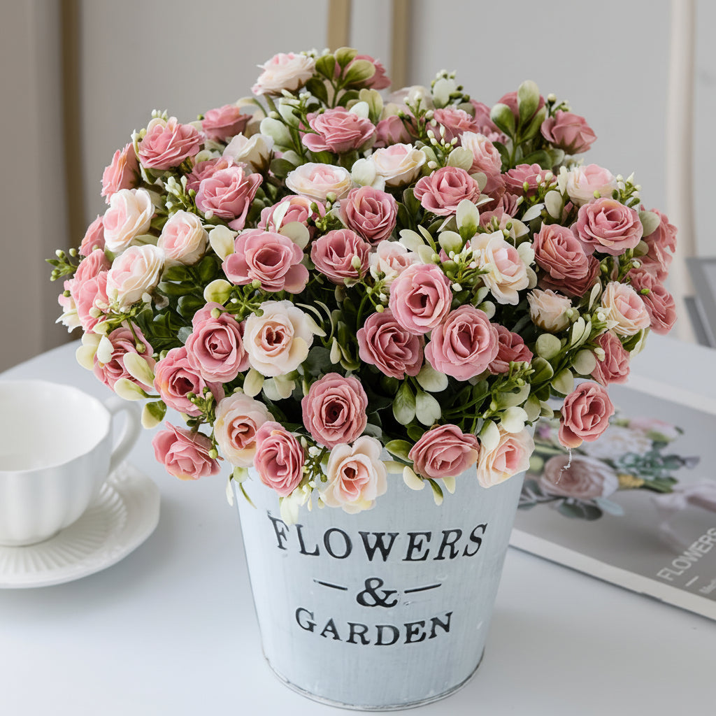 Charming Hanging Rose Basket with Faux Blooms for Outdoor Elegance