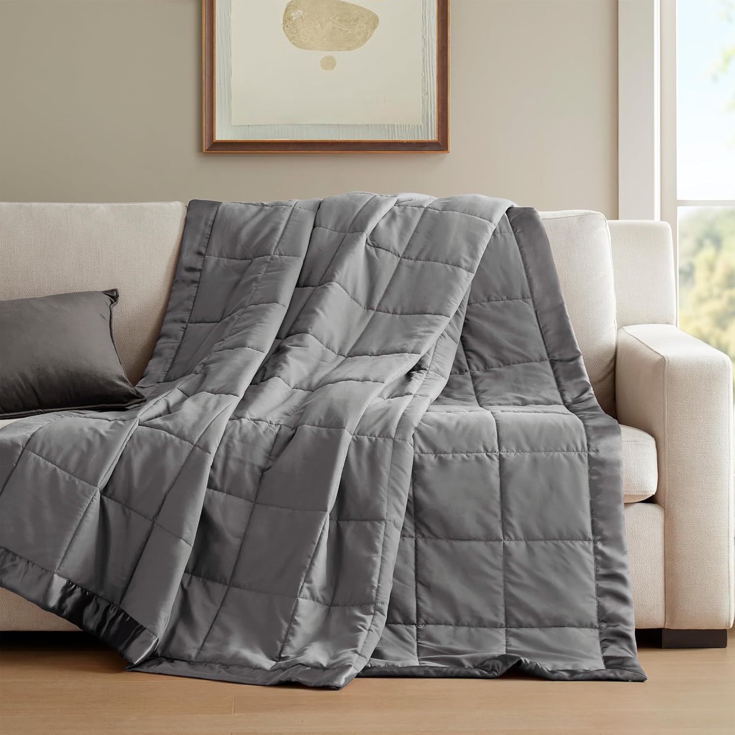 Lightweight Down Alternative Blanket with Moisture-Wicking – All Season Bed Cover with Satin Trim