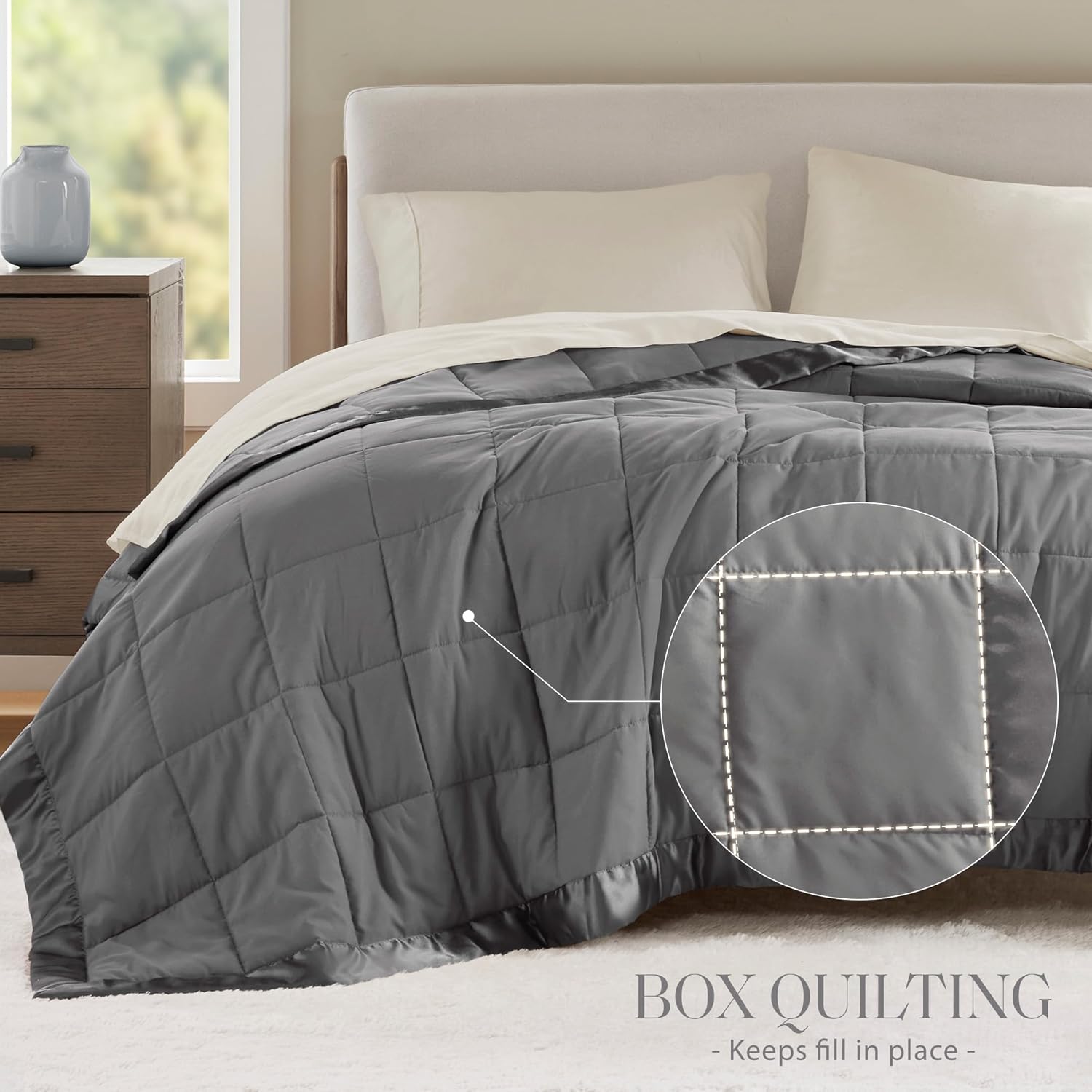 Lightweight Down Alternative Blanket with Moisture-Wicking – All Season Bed Cover with Satin Trim