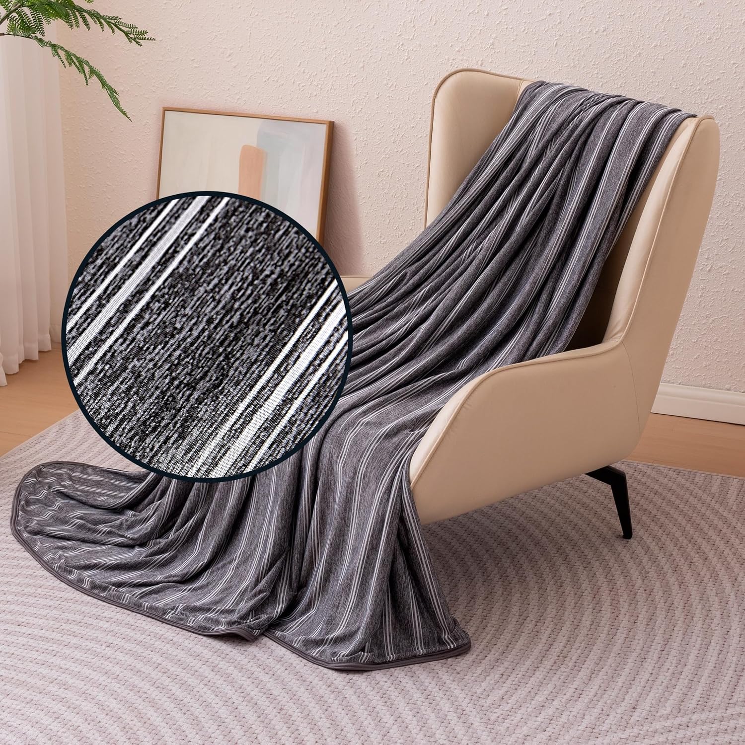 Lightweight Striped Cooling Blanket for Hot Sleepers | Reversible Throw for Bed & Sofa