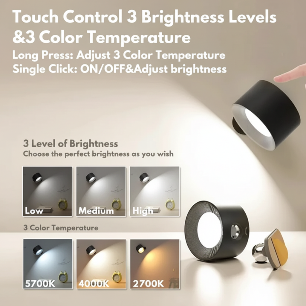 Portable LED Wall Lamp with Magnetic Mount and Adjustable Settings