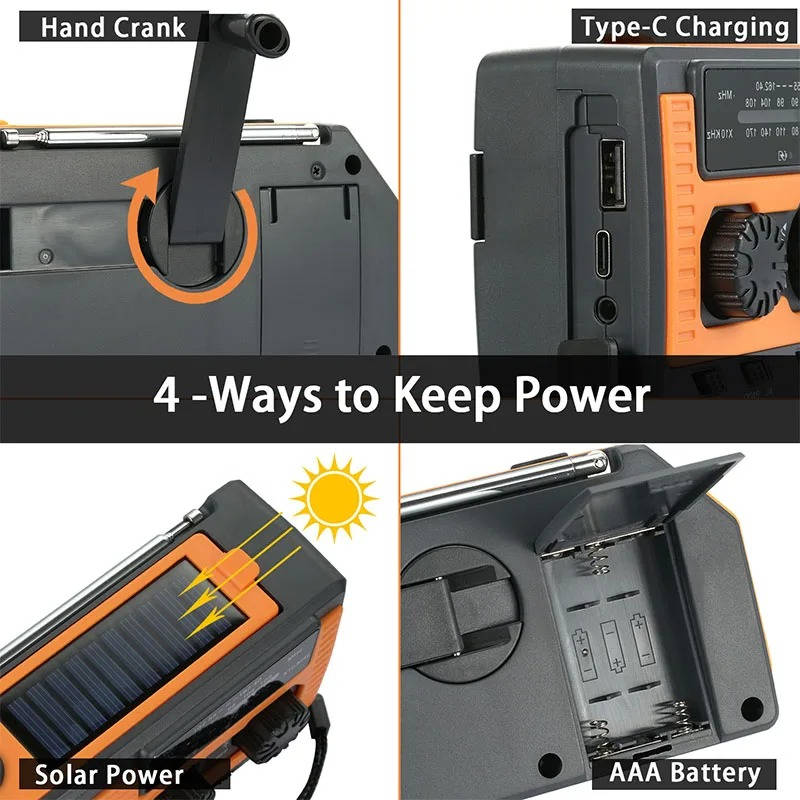 Emergency Radio with Solar and Hand Crank Power
