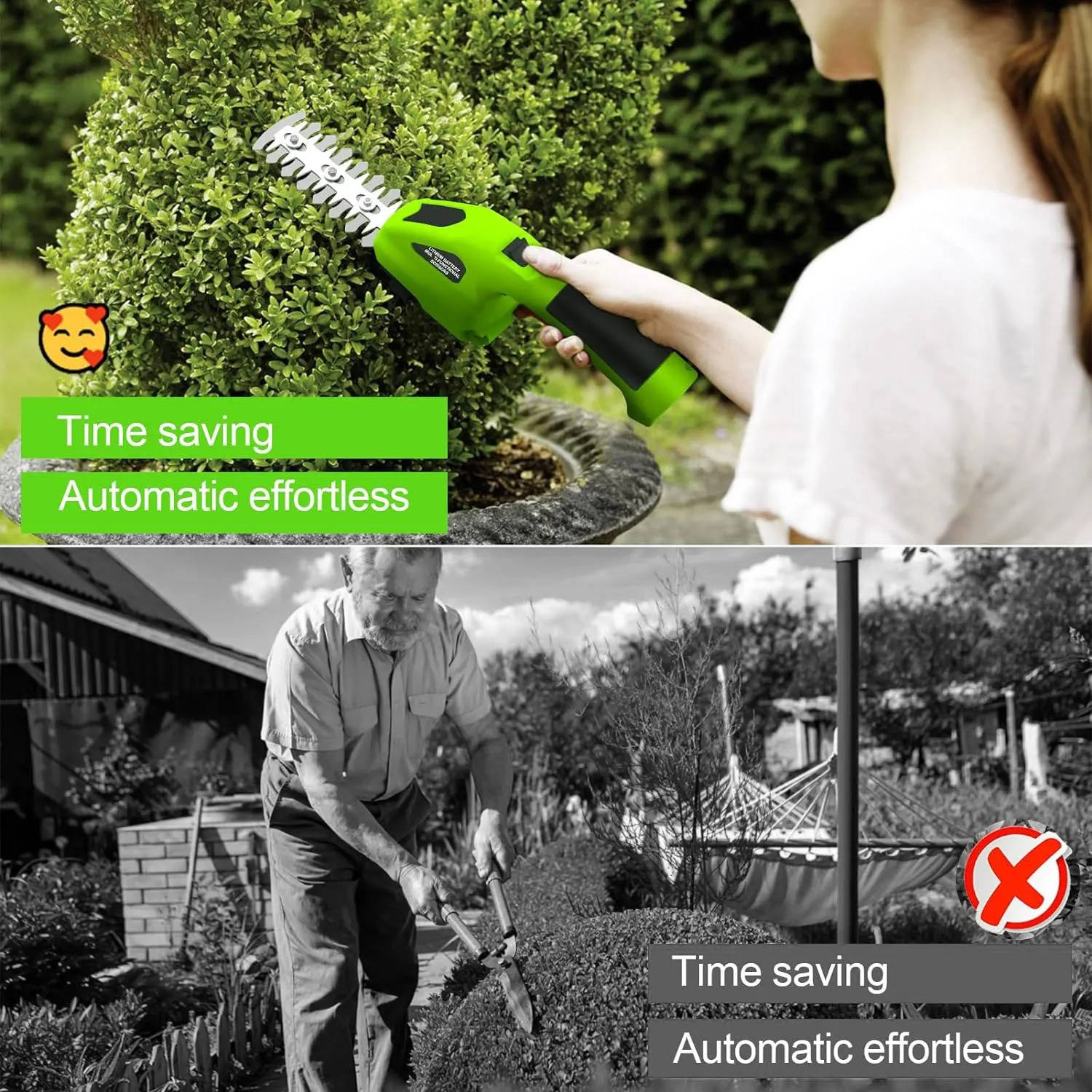Cordless Rechargeable Garden Trimmer & Grass Cutter with Dual Blades
