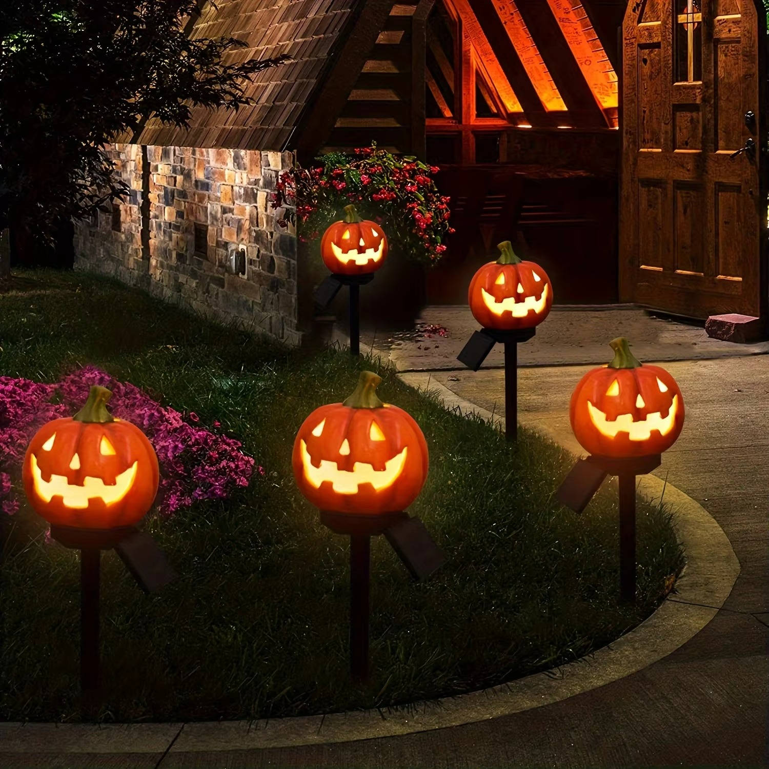 Pumpkin Shaped Pathway Lights for Halloween Decoration
