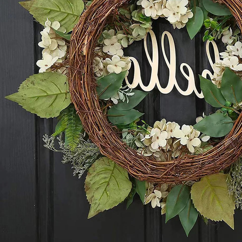 Hello Sign Green Hydrangea Wreath Decoration