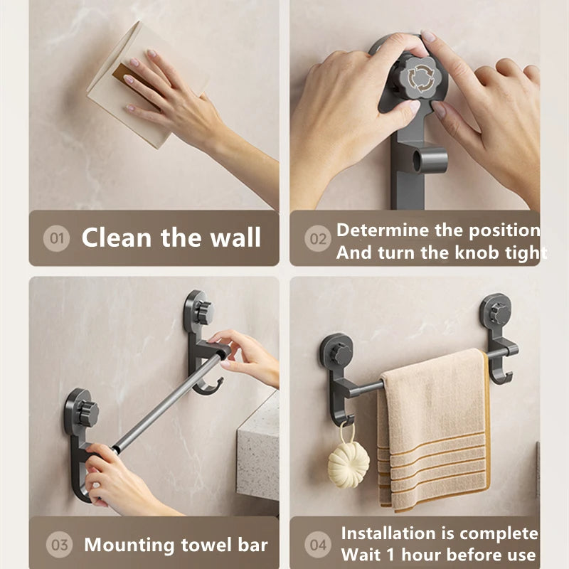 Towel Rack for Wall Installation with Suction Cup Attachment