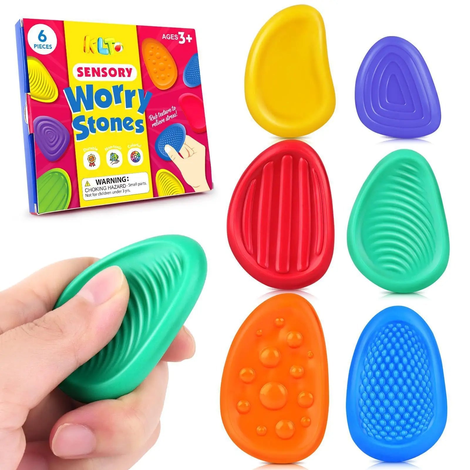 Set of 6 Silicone Sensory Stones for Fidgeting and Stress Relief