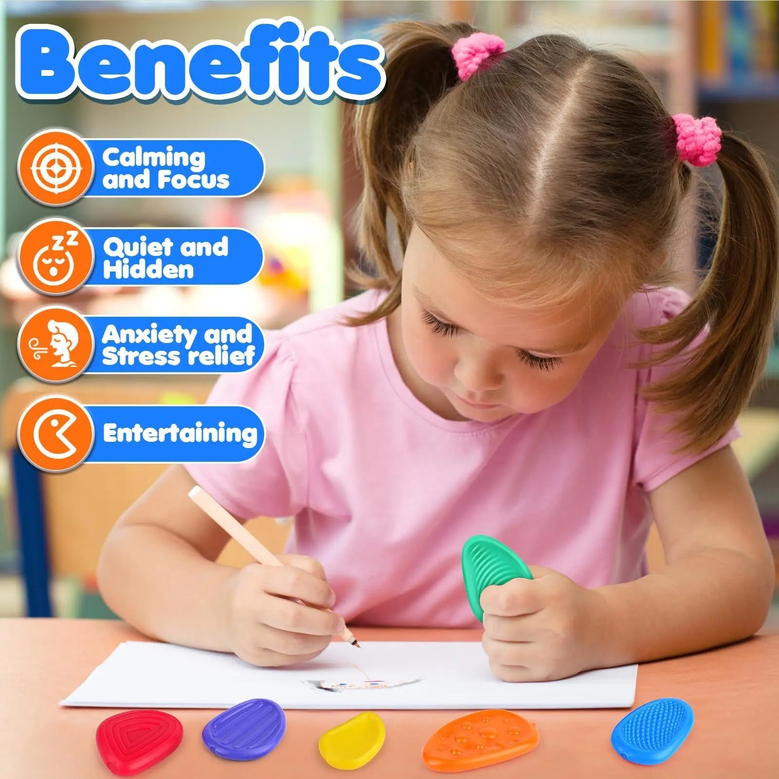 Set of 6 Silicone Sensory Stones for Fidgeting and Stress Relief