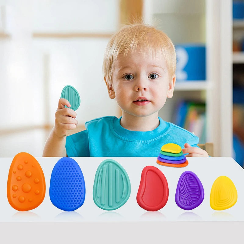 Set of 6 Silicone Sensory Stones for Fidgeting and Stress Relief