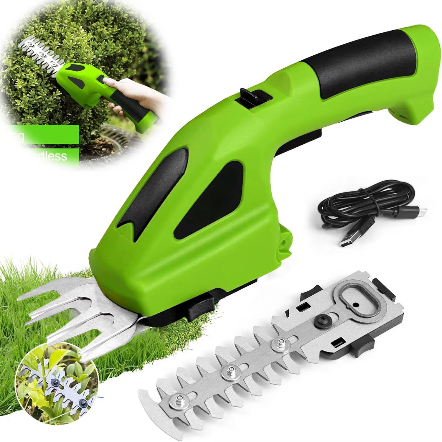Cordless Rechargeable Garden Trimmer & Grass Cutter with Dual Blades