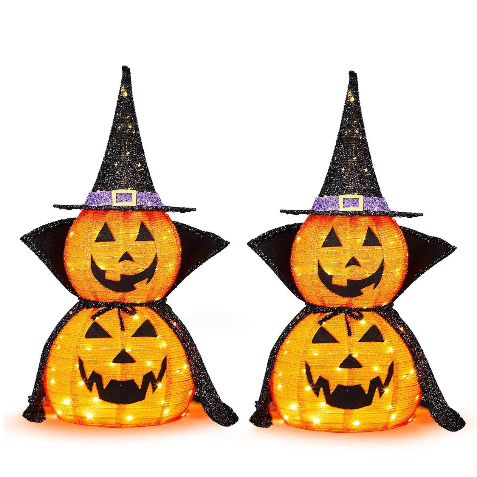 Set of 2 3ft Illuminated Halloween Pumpkin Decorations for Indoors & Outdoors
