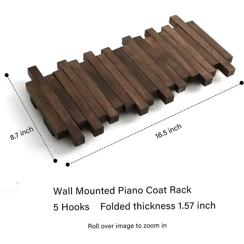 Wall-Mounted Coat Rack with Natural Wood Flip Down Hooks