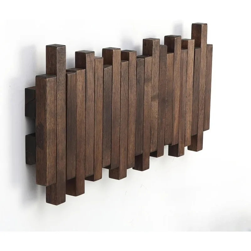 Wall-Mounted Coat Rack with Natural Wood Flip Down Hooks