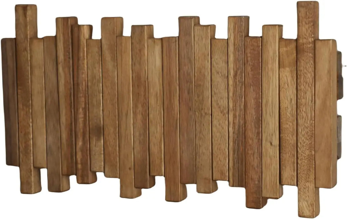 Wall-Mounted Coat Rack with Natural Wood Flip Down Hooks