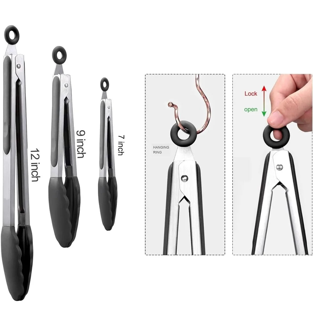 3-Piece Set of Silicone Cooking Tongs