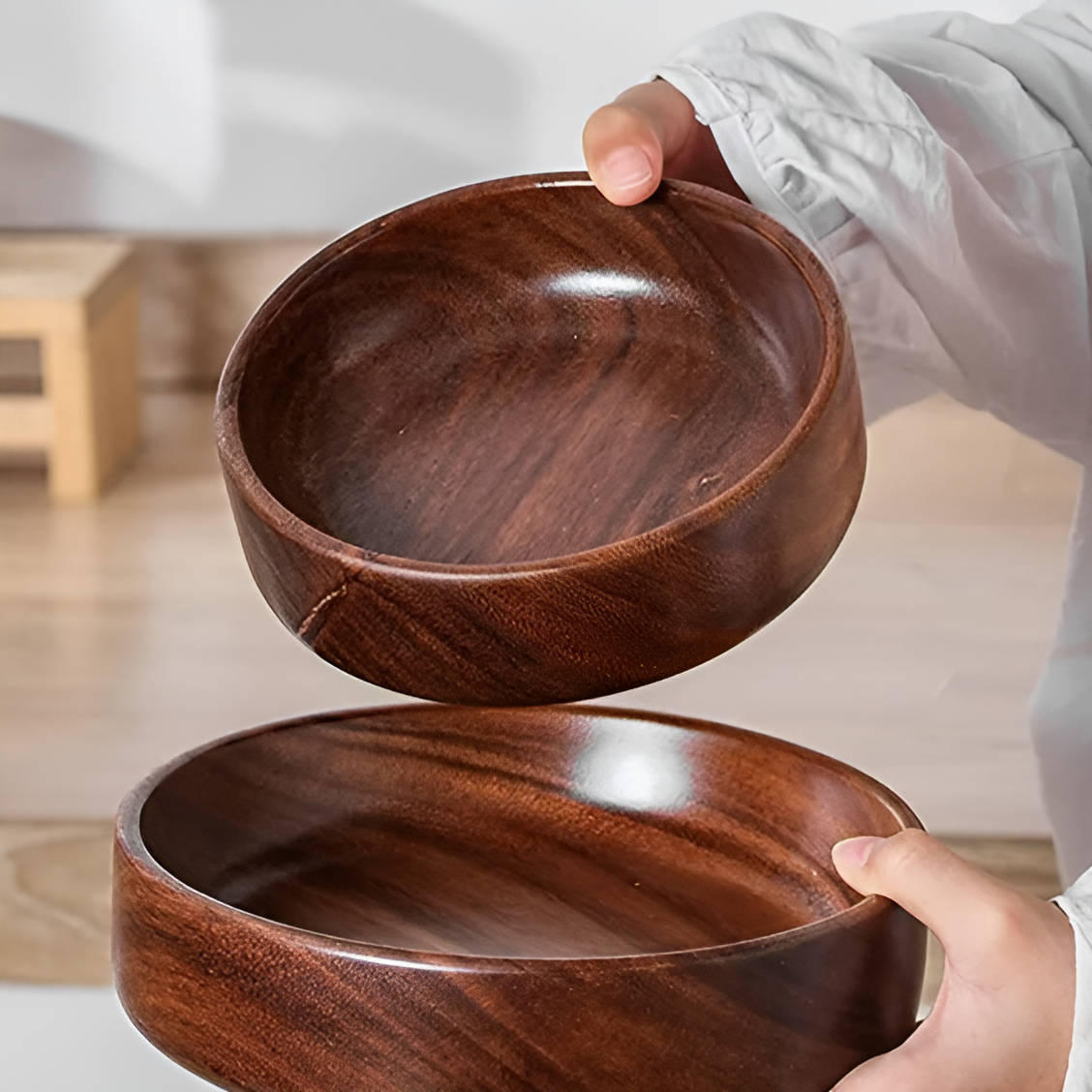 Natural Wooden Serving Bowls for Snacks and Meals