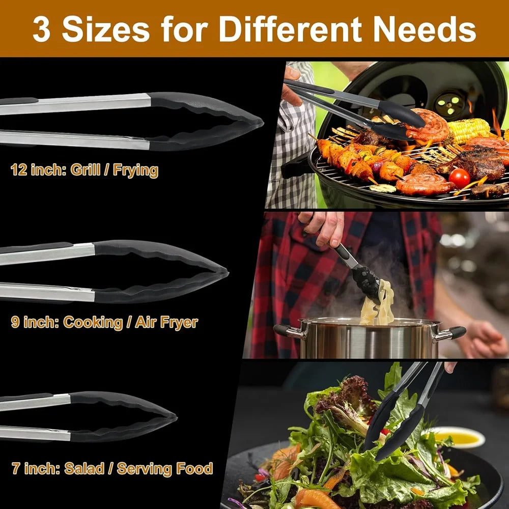 3-Piece Set of Silicone Cooking Tongs