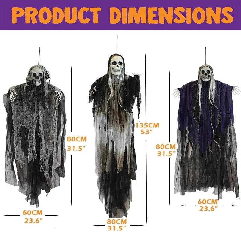 Set of Three Realistic Hanging Halloween Decorations for Indoor and Outdoor