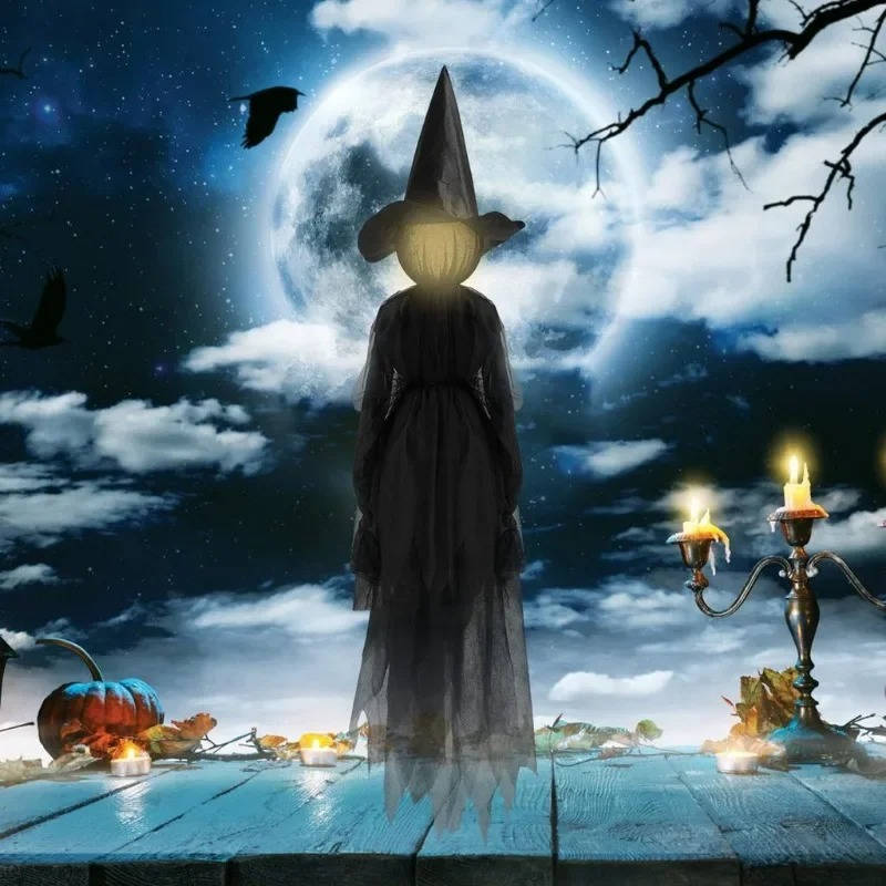 Set of 3 Halloween Decor for Indoors and Outdoors - Sound-Activated Witch
