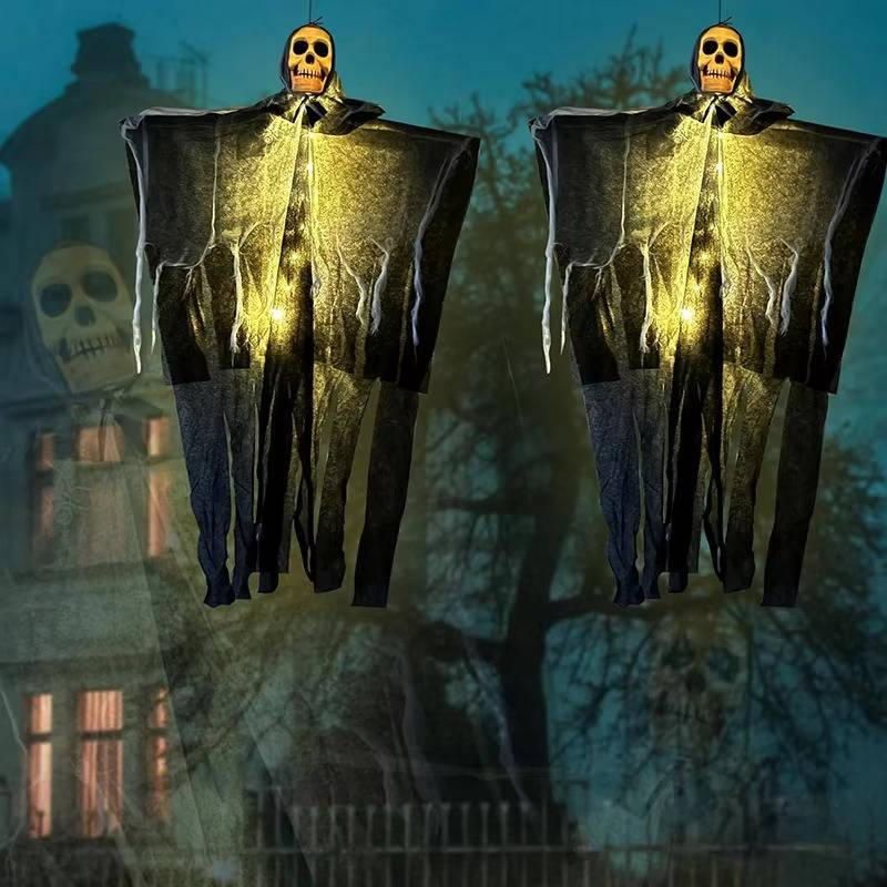 Set of Two Spooky Outdoor Halloween Skull Decorations