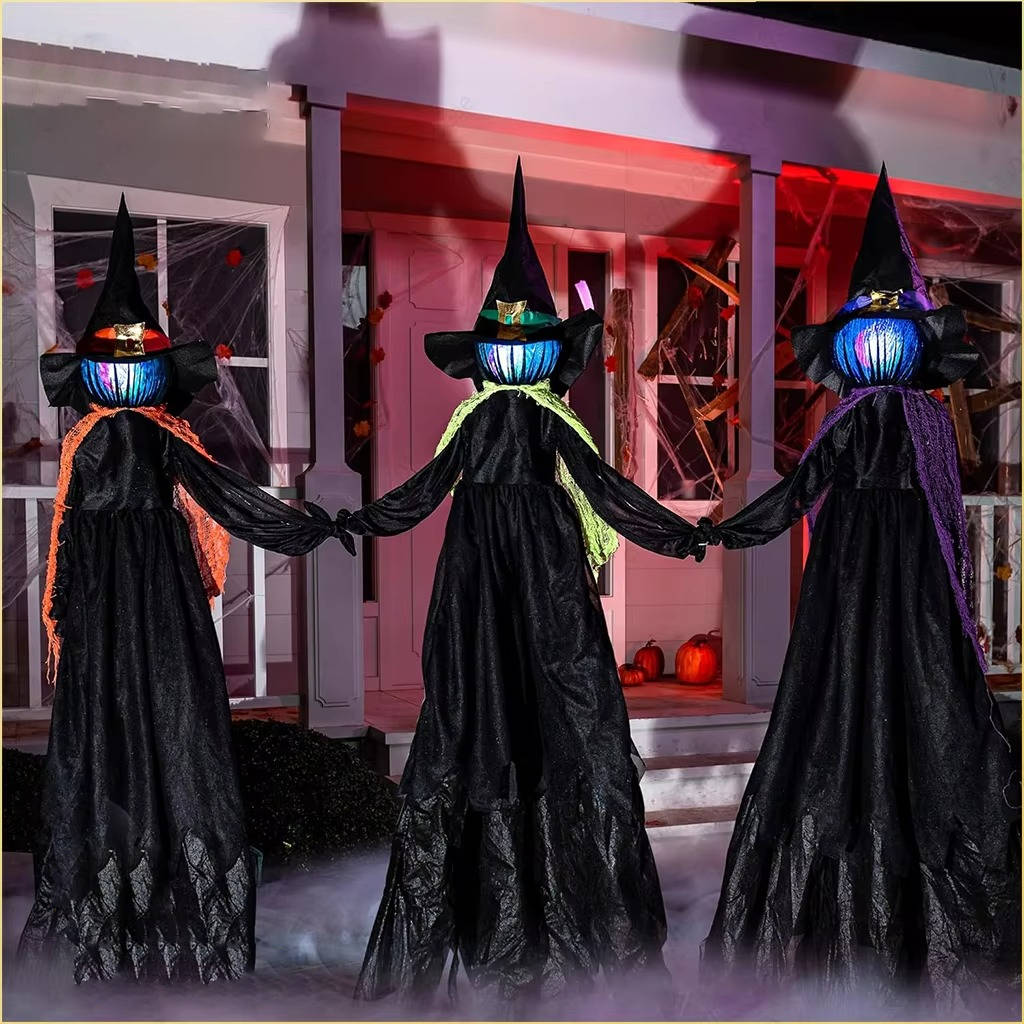 Set of 3 Halloween Decor for Indoors and Outdoors - Sound-Activated Witch