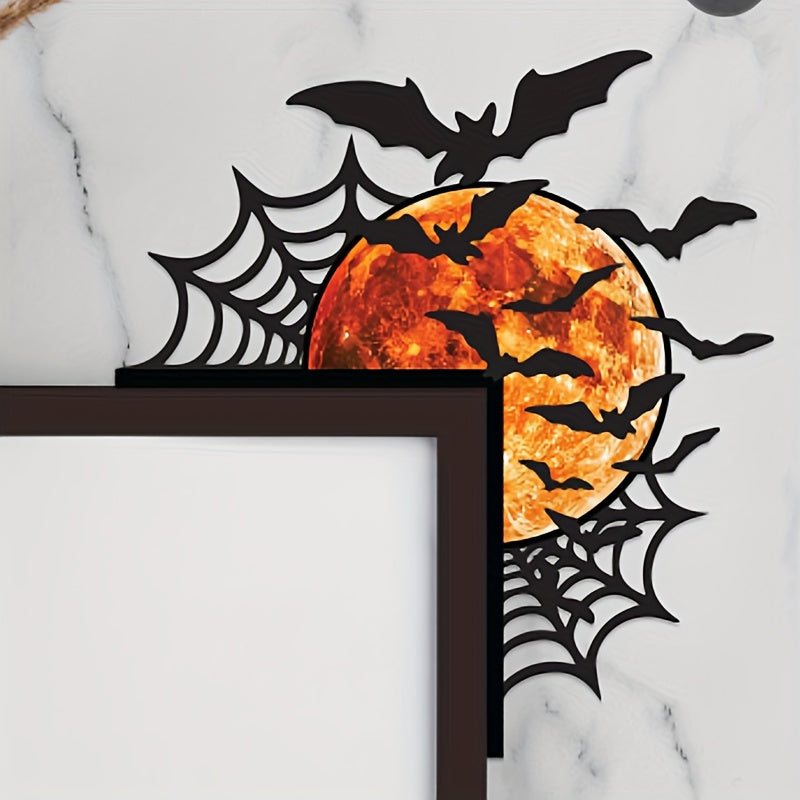 Halloween Metal Corner Decor with Spider Webs and Bats – Spooky Seasonal Accent
