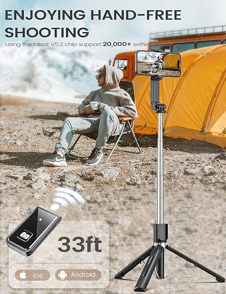 Wireless Bluetooth Selfie Stick with 6 Functions and Built-in Light
