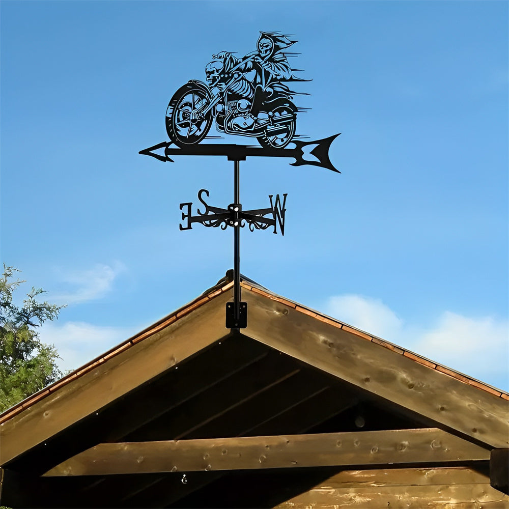 Skull Motorcycle Halloween Weathervane Stainless Steel Outdoor Decor