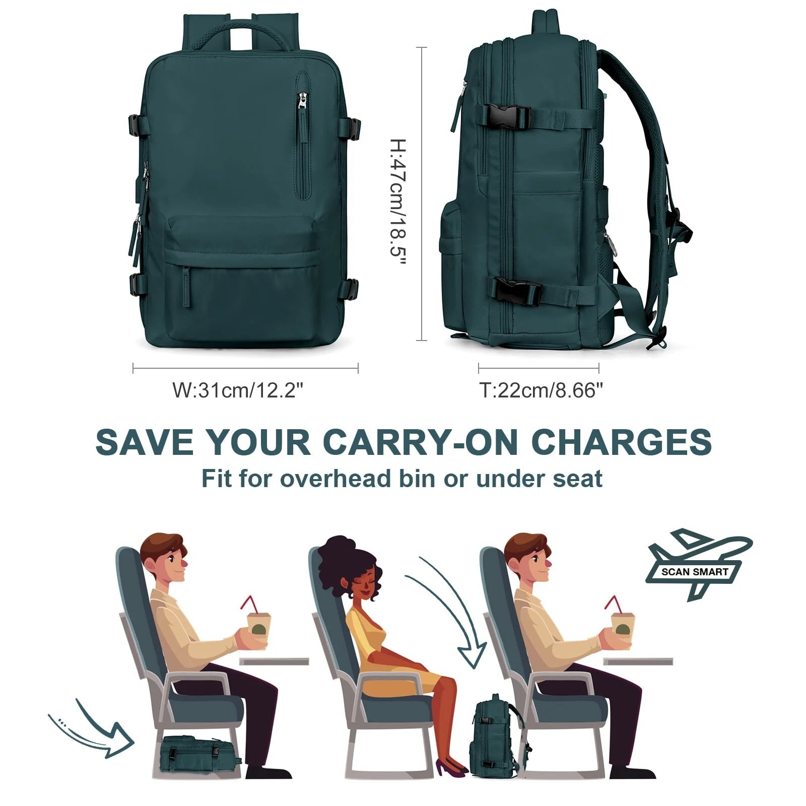 Women’s Travel Backpack | Water-Repellent Nylon | 35L Capacity & USB Charging | Comfortable Fit