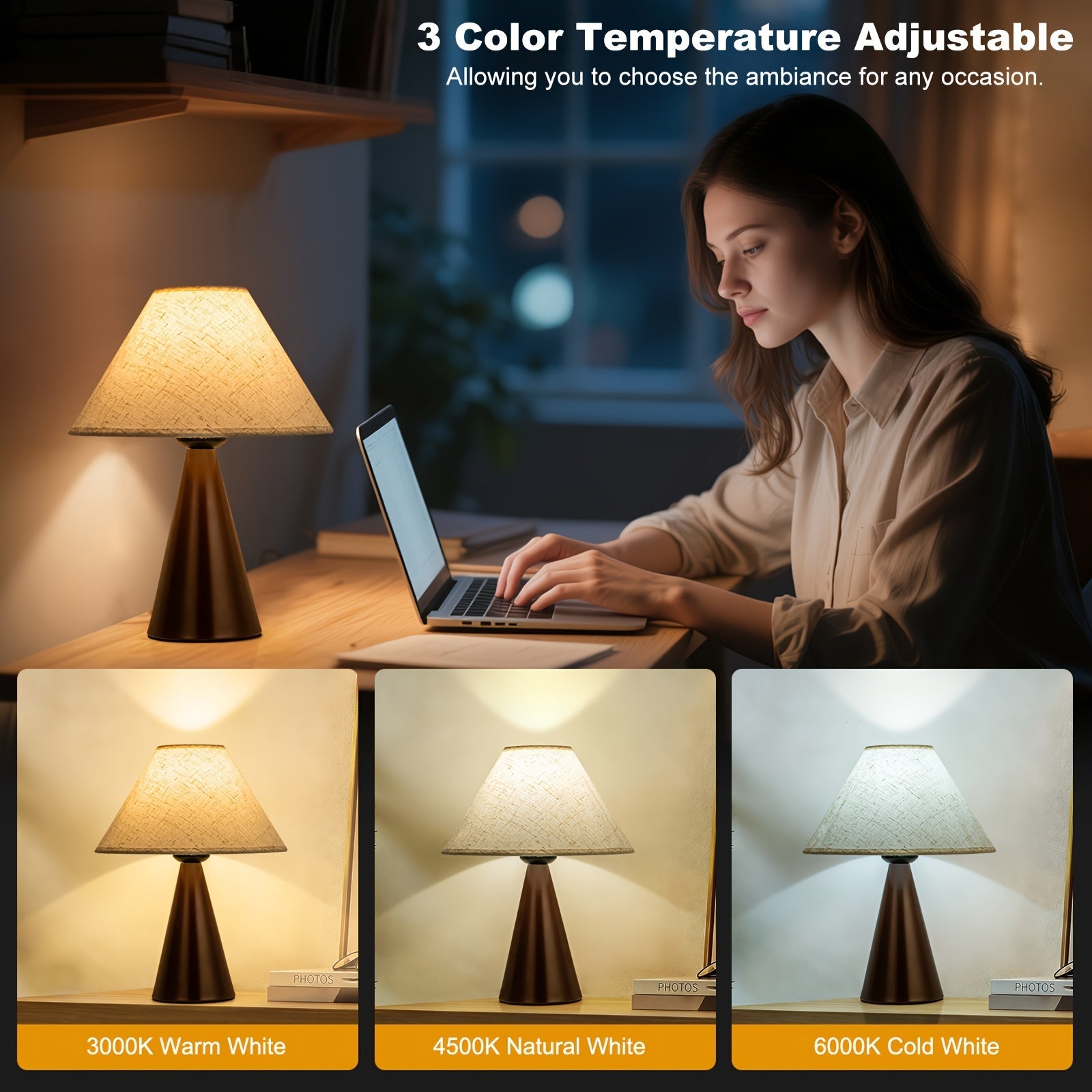 Elegant Dual Bedside Lamps with Adjustable Color Shades